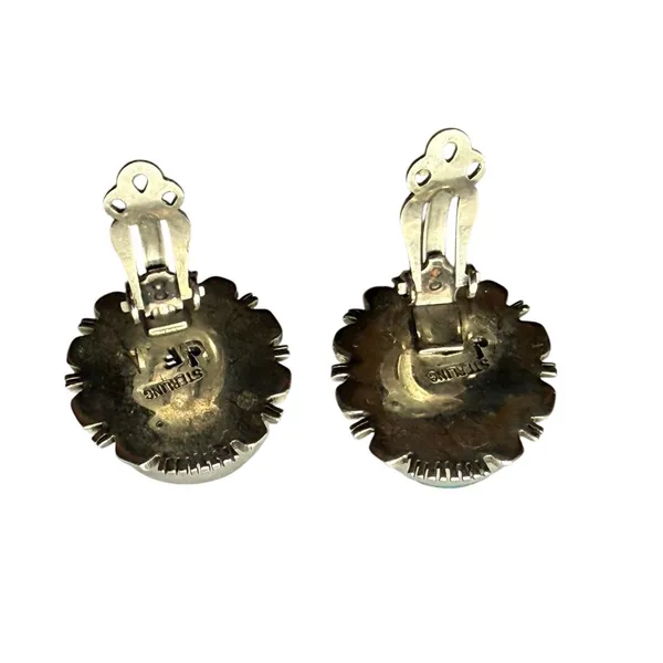 Vintage Navajo JF Sterling Silver Turquoise Clipon earrings Native‎ American - Image 12