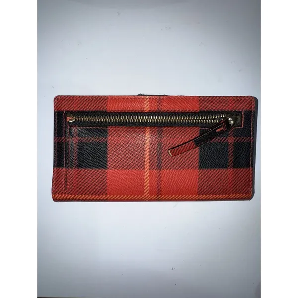 Kate Spade Neda Newbury Lane Plaid Print Red‎ Saffiano Leather Bifold Wallet K - Image 9