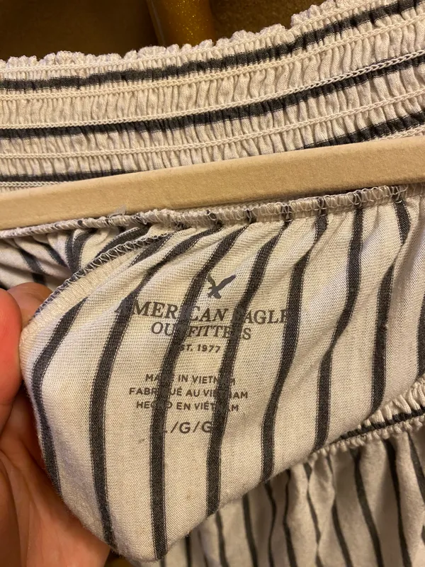 American Eagle Outfitters White Striped Strapless Short Sleeve Blouse Top - Image 3