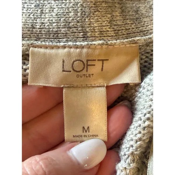 LOFT Outlet Cardigan Women Medium Grey‎ Open Knit Pointelle Longline Sweater - Image 9