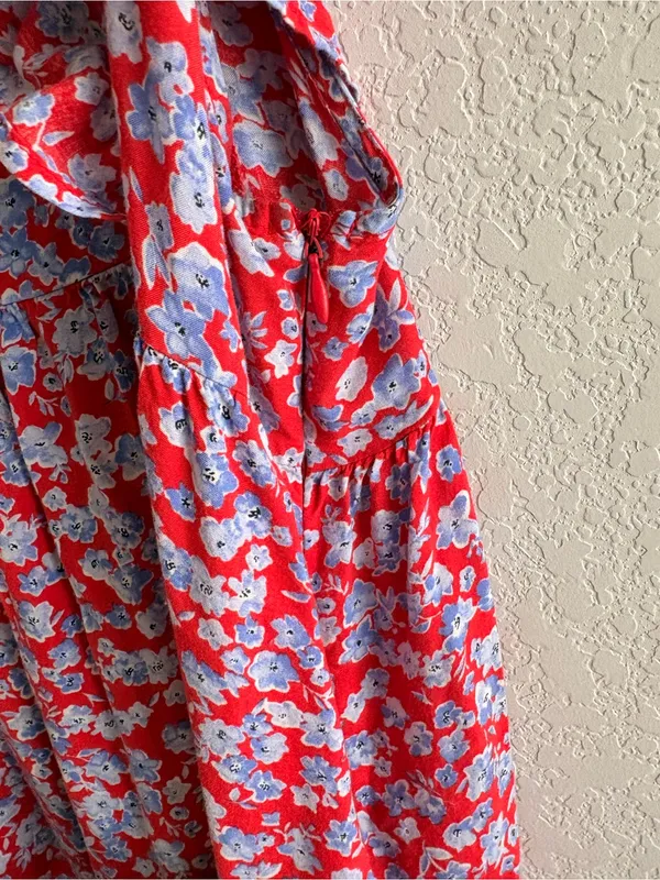 ZARA boho Red Blue Floral Ditsy Ruffle Frill Sleeve Summer Dress Size XS - Image 3