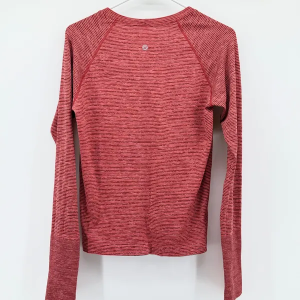 Lululemon Swiftly Tech Long Sleeve Shirt 2.0 Race Length Red Black Stripe 10 - Image 5
