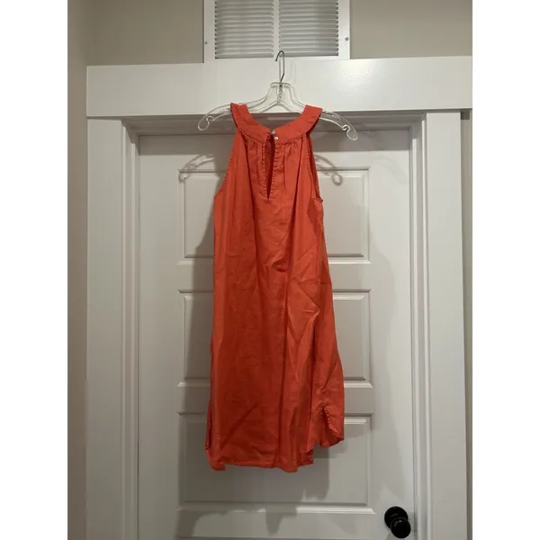 NEW Antibes Blanc 100% Linen Halter Neck Dress Coral Knee Length Keyhole Medium - Image 6