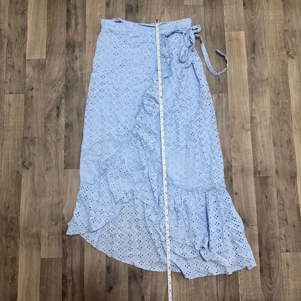 Majorelle Peanut Bluebird High Low Eyelet Ruffle Maxi Wrap Skirt L - Image 4