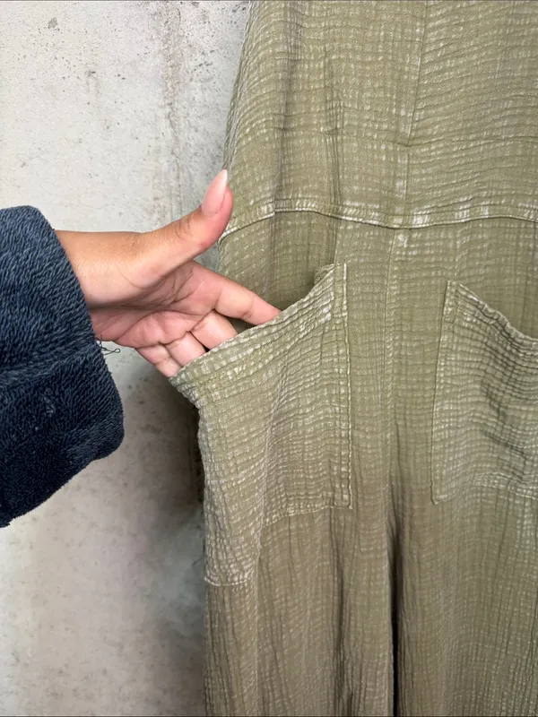 EASEL olive green Wide Leg Jumpsuit Adjustable Tie Straps sz S - Image 3