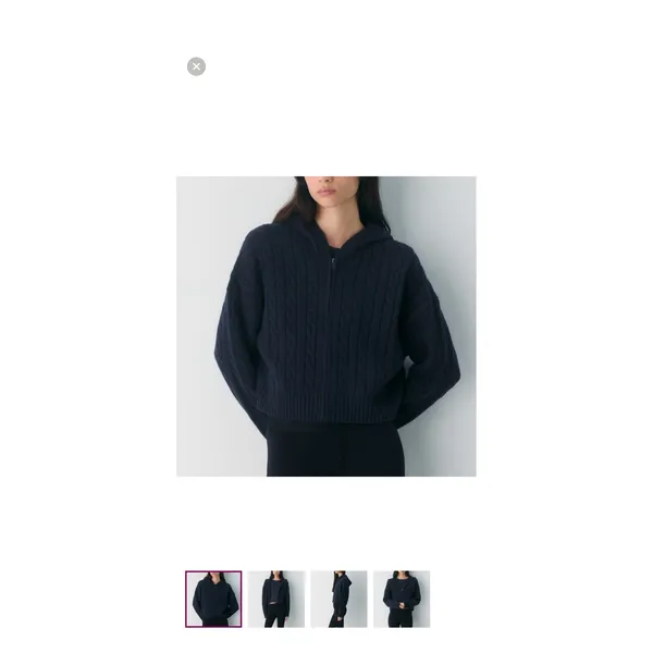 Aritzia Sunday Best Octavia Navy Blue Cable Knit Zip Cropped Hoodie Sweater XS‎ - Image 2