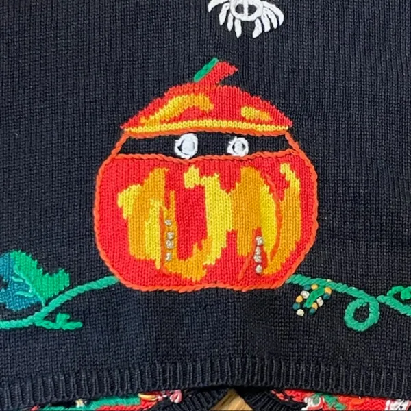 Vintage Cardigan Sweater Vest Halloween Knit Multicolor Embroidered Medium - Image 7