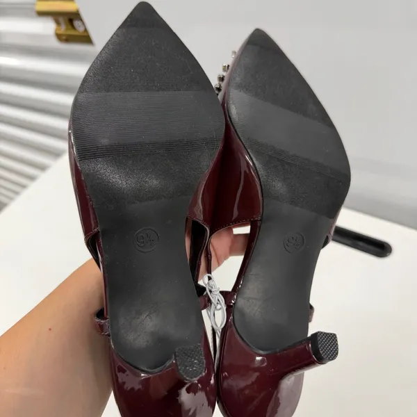 A New Day Burgundy Patent Rhinestone Slingback Pumps Pointed Toe Heels 9.5 - Image 7