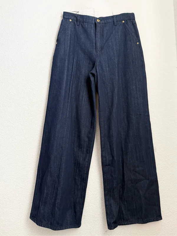 TORY BURCH Tilly Jean Fringe Pocket Dark Indigo High Rise Wide Leg Jeans Size 30 - Image 3