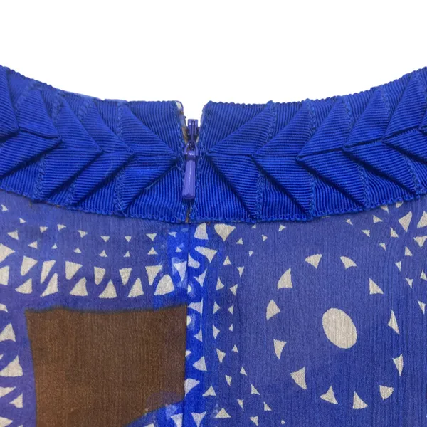Tory Burch Forisa Silk Dress 4 Blue Brown Geometric Braided Neck Flaw Read - Image 8