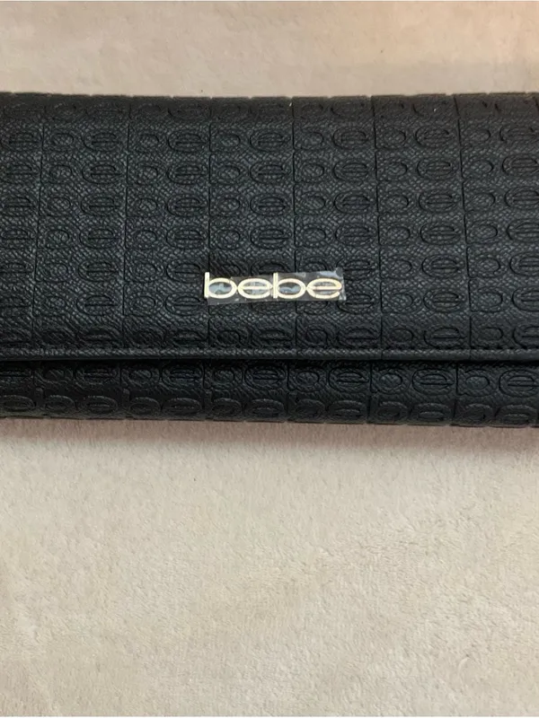 bebe Black Quilted Logo Wristlet Wallet with Gold Hardware - Image 2