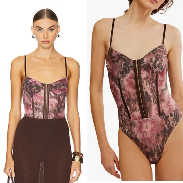 NWT Free People Night Rhythm corset Bodysuit in Shaved Chocolate Combo Size XL - Image 6
