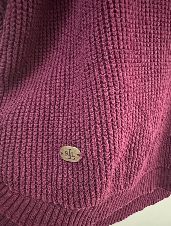 Lauren Ralph Lauren Women’s Burgundy Ribbed Cowl Neck Sweater L - Image 4