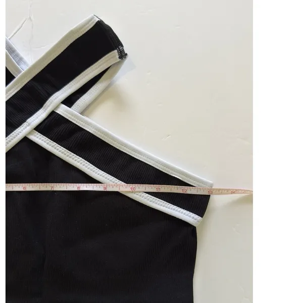 Women's Black Crisscross Halter Jumpsuit Size S White Trim Workout Unitard NWT - Image 6