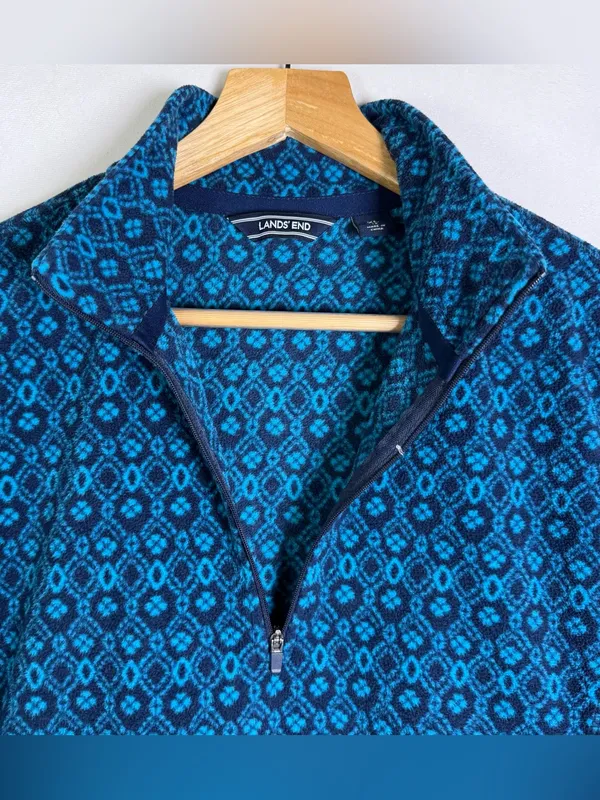 Lands End Women’s XL 18 Blue Teal Geometric Fleece Quarter Zip Pullover Gorpcore - Image 3