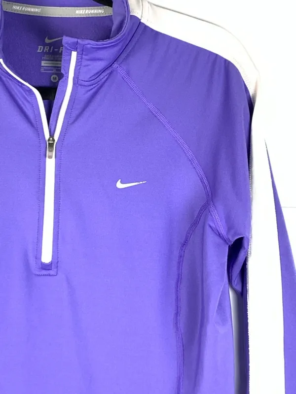 Nike Dri-FIT Womens Half Zip Pullover Purple Running Thumbholes Long Sleeve M - Image 5