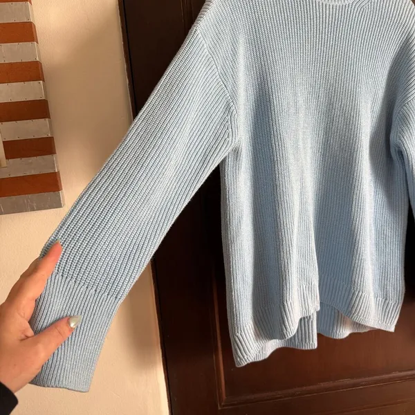 J. Crew | Light Blue Cotton Cashmere Chunky Knit Relaxed Turtleneck | Medium - Image 3