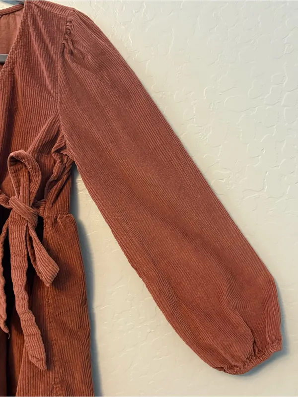American Eagle brown corduroy wrap mini dress size small fall autumn preppy - Image 10