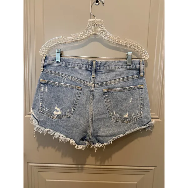 Agolde Light Blue Distressed Denim Jean Shorts - Image 2