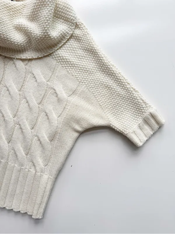 Express Cowl Neck Cable Knit Sweater Size Small - Cream - Image 5