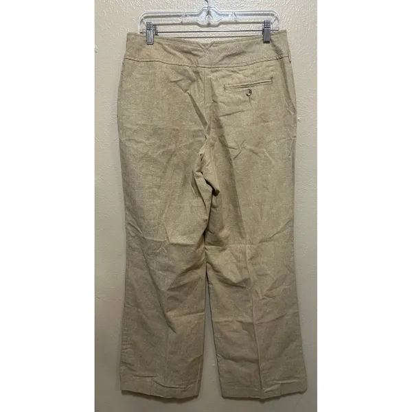 Isaac Mizrahi Womens Linen Blend Trousers Wide Leg Cropped Beige Button Accent‎ Pants Size 8 - Image 3