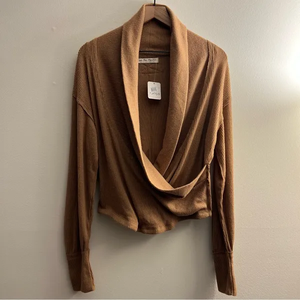 Free People Hold Me Close faux wrap sweater long sleeve ribbed soft stretchy NWT - Image 2