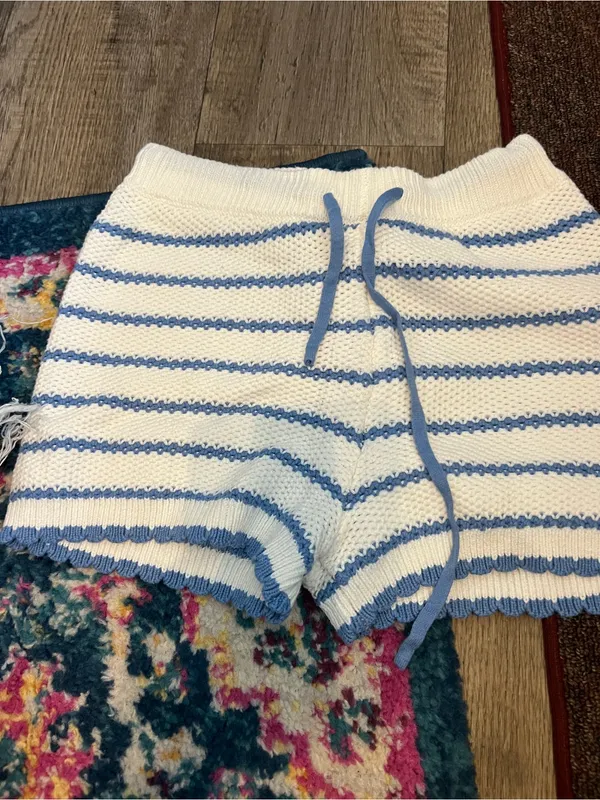 Altard state White & Blue Striped Knit Drawstring Women's Shorts - Image 6