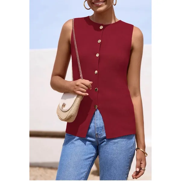 PRETTYGARDEN Women's Sweater Vest Button Down Red Women’s L Nwt - Image 2