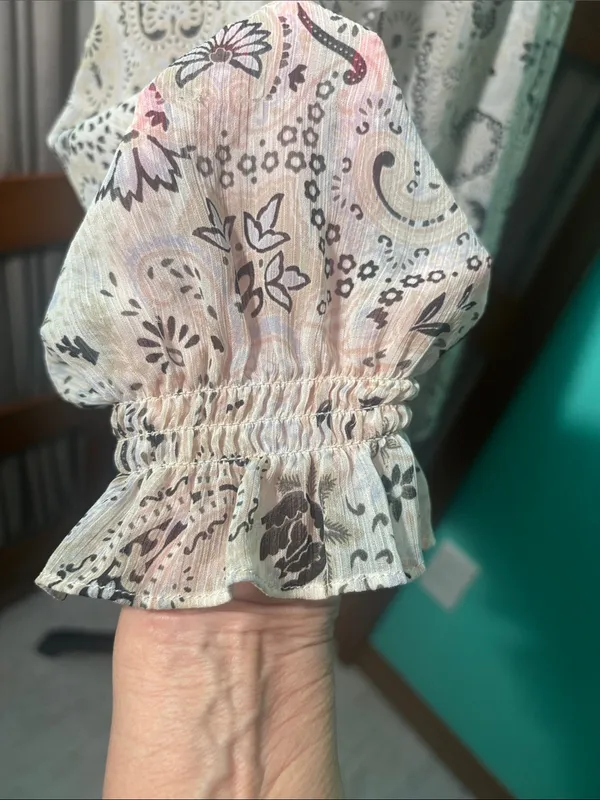 Boho Paisley Ruffle Blouse in Cream and Black - Image 6