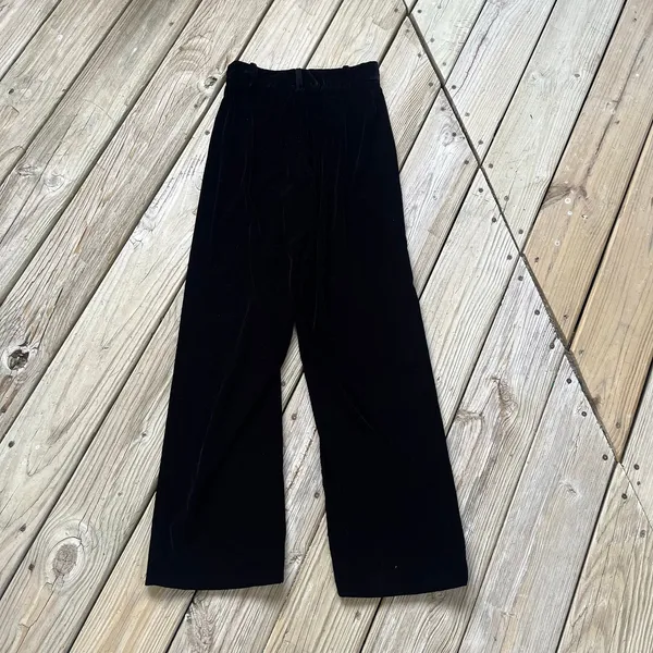 Zara Women's Black Velvet High Rise Wide Leg Pants Size S - Image 2