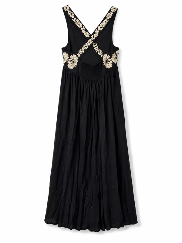 Anthropologie Floral Embroidered Maxi Dress Womens XS Black NWT Convertible Back - Image 5