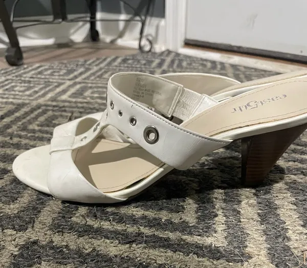 East 5th White Grommet Studded T-Strap Heeled Sandals - Image 2