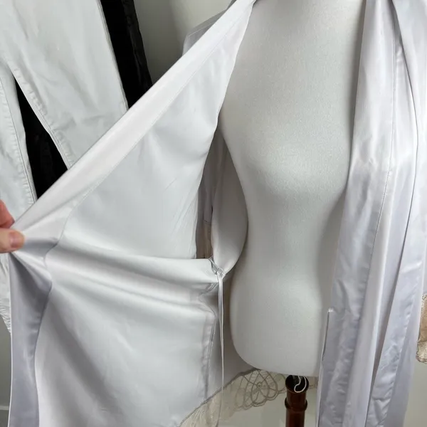 Flora Nikrooz Silver Satin Lace Trim Kimono Robe XL Loungewear Bridal - Image 14