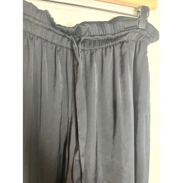 Zara Black Wide Leg Paperbag Waist Flowy Satin Finish Pants Small 7385/192/800 - Image 4