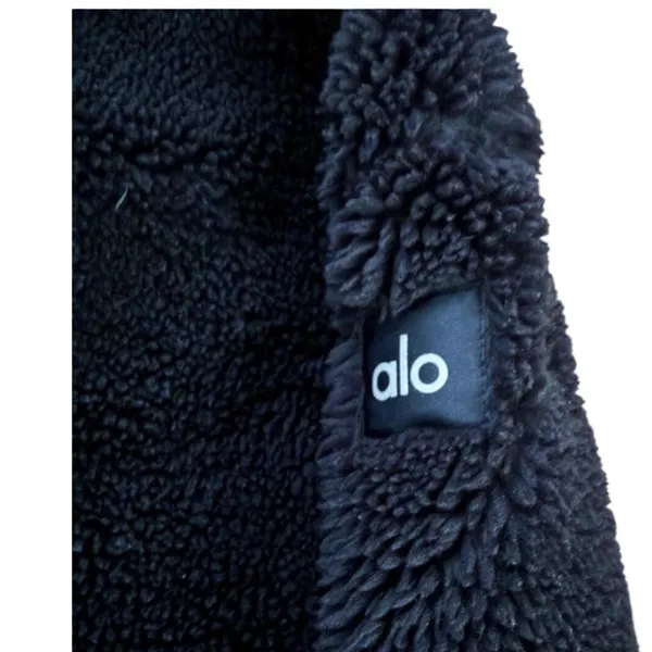 Alo Yoga Black Faux Fur Varsity Jacket Sherpa Teddy Bomber Coat Womens Medium - Image 4