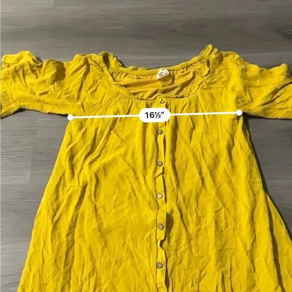 Naïf Mustard‎ Yellow Half Bell Sleeve Button Down Mini Dress Size M - Image 7