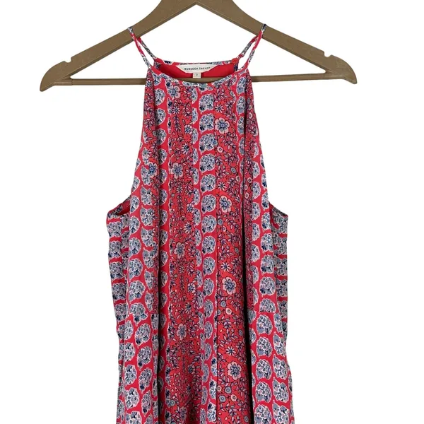 Rebecca Taylor Floral Medallion Silk Trapeze Mini Dress Red Blue Boho Size 2 - Image 4