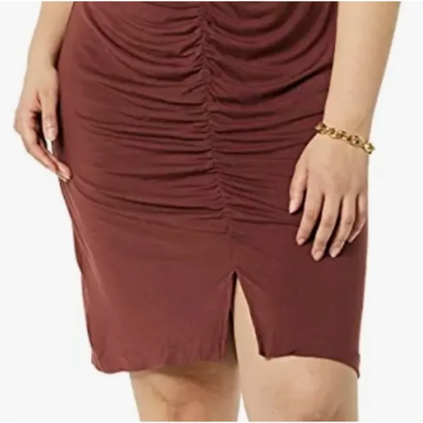 Daily Ritual Ruched Jersey Knit Dress M Half Sleeve Casual Brown Bodycon Stretch - Image 10