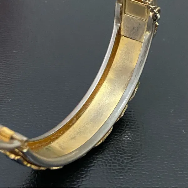 Vintage Unsigned Gold-tone Floral Flower Cloisonne Hinged Bangle Bracelet 36.2g - Image 15