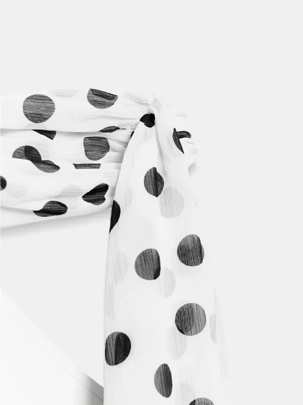 ZARA White One-Shoulder Mini Dress with Polka Dot Scarf - Image 9