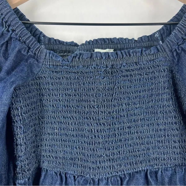 J.‎ Crew Dark Blue Chambray Smocked Puff Sleeve Top Peasant Milkmaid - Image 5
