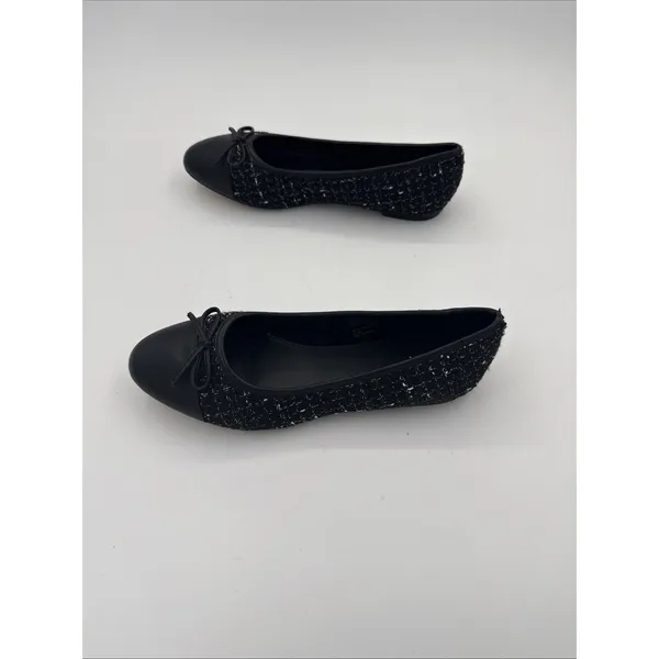 JCrew Ballet Flats Fall Tweed with Cap Toe Women's Size 8 Black White Academia - Image 4