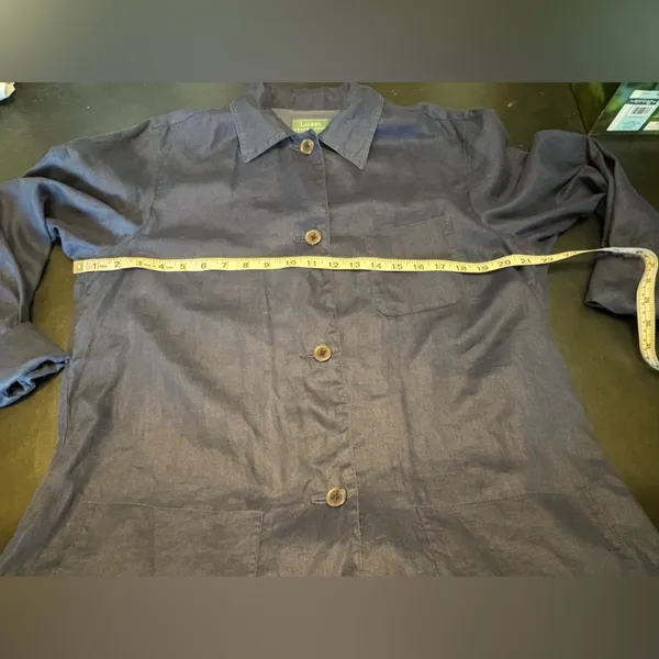 Lauren Ralph Lauren Linen Shacket Womens Blue Front Button Pockets size L - Image 9