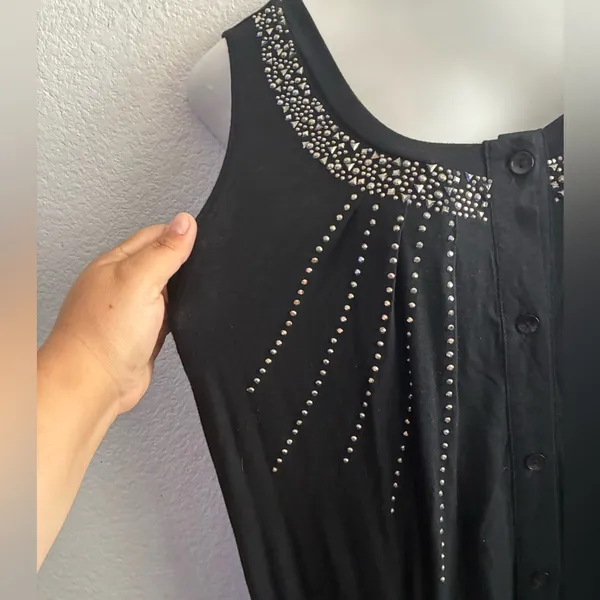 Chic Black Sleeveless Overlay Bling Details Tunic Top L - Image 4