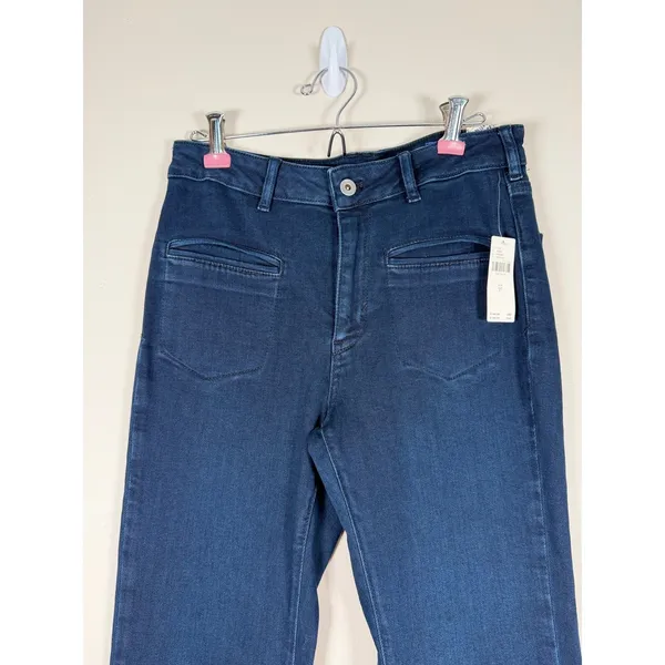 Pilcro‎ Anthropologie High-Rise Flare Jeans Dark Indigo Patch Pocket Size 27 NEW - Image 4