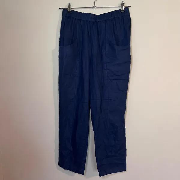 Quince European Linen Tapered Pull On Ankle Pants Navy Blue M - Image 2