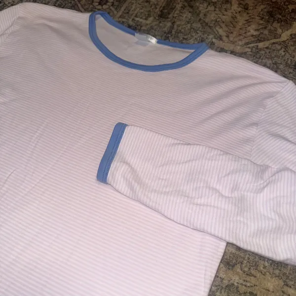 Lake Pajamas Pink White Striped Pima Cotton Long Sleeve Ringer Top Small - Image 3