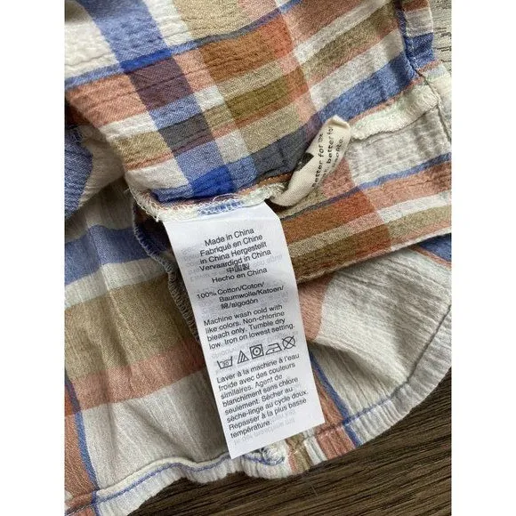 EUC Womens Madewell V‎ Neck Shoulder Ruffle Top In Plaid Short Sleeve Size L - Image 10