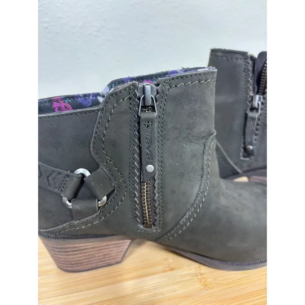 Teva‎ Foxy Ankle Boots Women 7 Olive Leather Waterproof Floral Stacked Heel - Image 10
