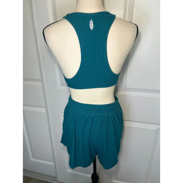 FP Movement‎ Blissed Out Romper S Teal Ribbed Cutout Activewear Athleisure - Image 6